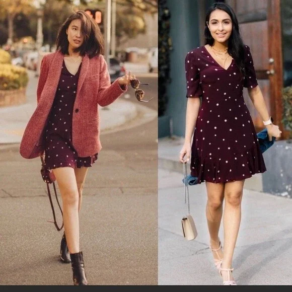 Madewell burgundy Silk Star Print Mini Dress size 0 - Picture 5 of 16